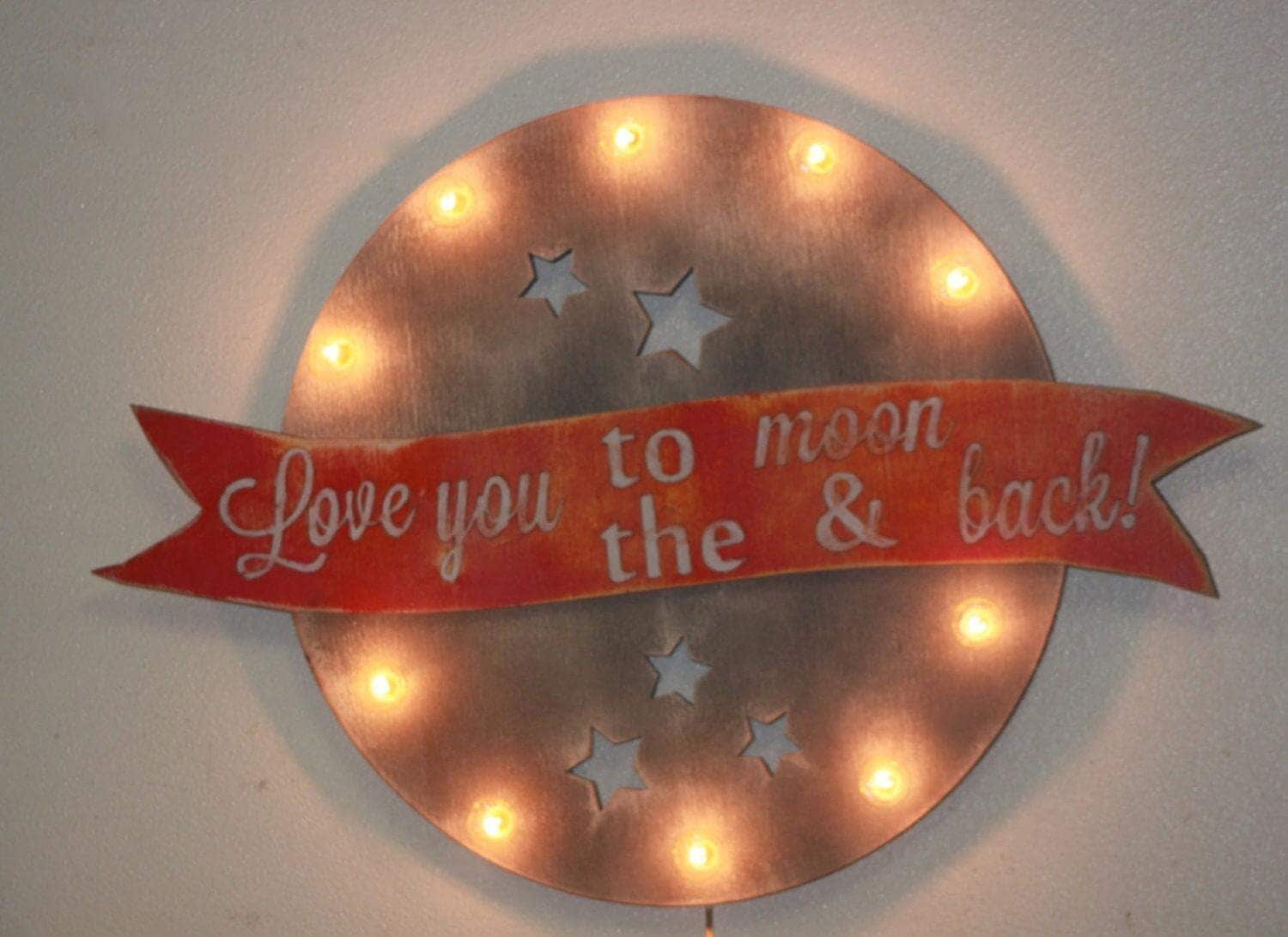 Wood sign love you to the moon & back marquee vintage inspired…. home love baby nursery wedding anniversary room