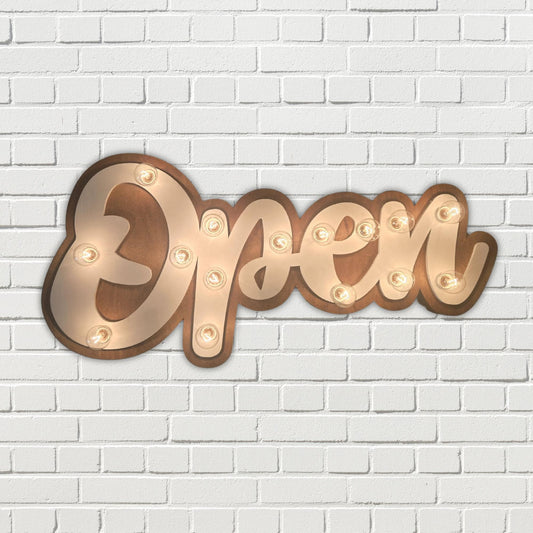 Modern lighted open sign / marquee / wood lighted business / custom sign / incandescent or led lit sign / logo shop small business boutique