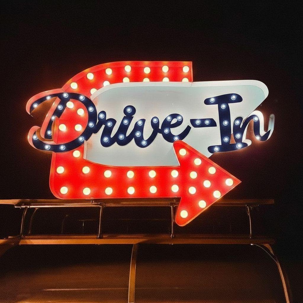 Custom Metal Drive In OPEN Photos Coffee Marquee Sign with Arrow – Lighted Business Sign Mobile