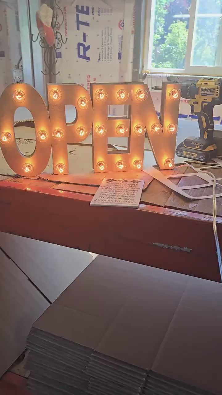 Lighted open sign / open sign marquee / wood lighted open sign / custom sign / incandescent or led lighted sign / open sign