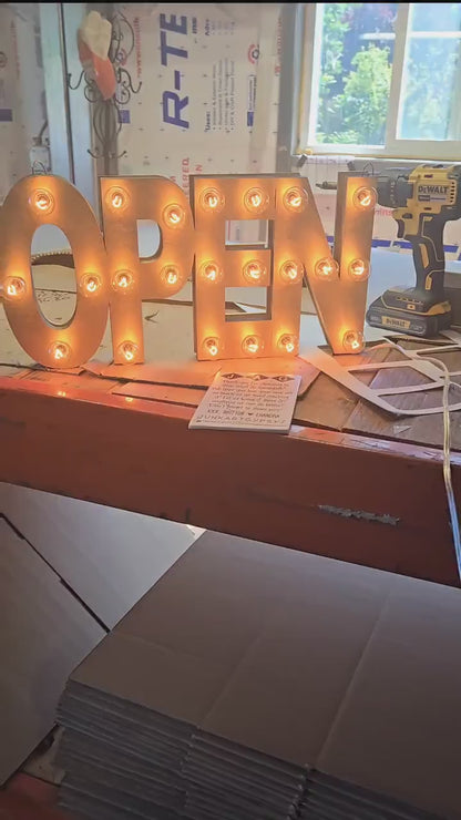 In stock open sign lighted marquee large custom vintage inspired wood sign… open lighted sign business boutique vendor event